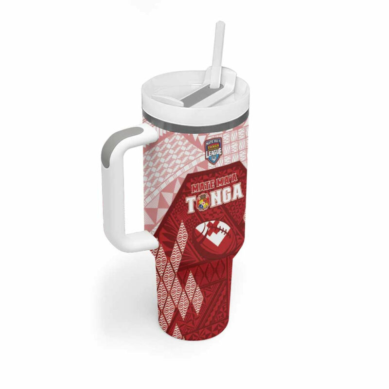Tonga Rugby 2023 Pacific Championships Kupesi Ngatu Mate Maa Custom Stanley Quencher 40oz Stainless Steel Tumbler With Handle - Threewoofs - Image 2