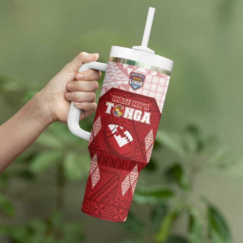Tonga Rugby 2023 Pacific Championships Kupesi Ngatu Mate Maa Custom Stanley Quencher 40oz Stainless Steel Tumbler With Handle - Threewoofs - Image 3