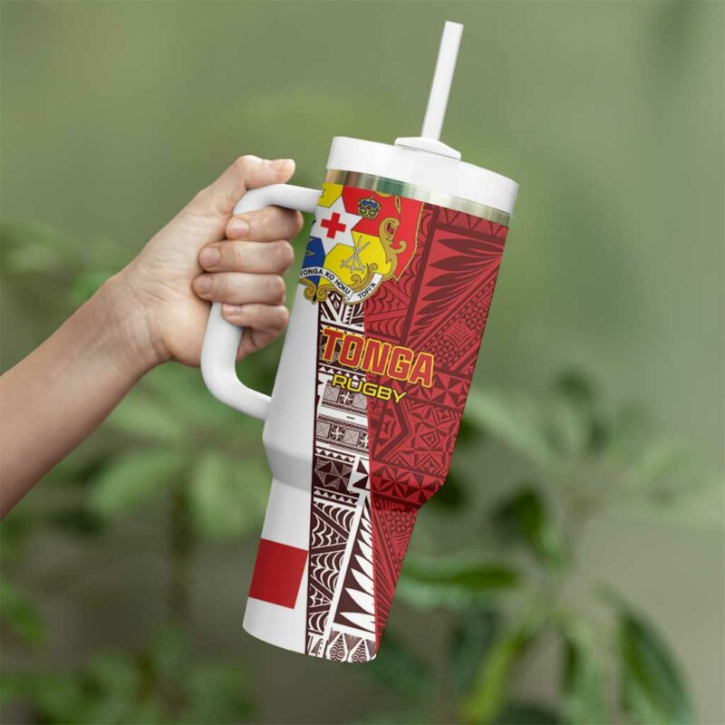 Tonga Rugby Go Tongan Custom Stanley Quencher 40oz Stainless Steel Tumbler With Handle - Threewoofs - Image 3