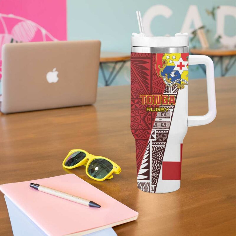 Tonga Rugby Go Tongan Custom Stanley Quencher 40oz Stainless Steel Tumbler With Handle - Threewoofs - Image 5