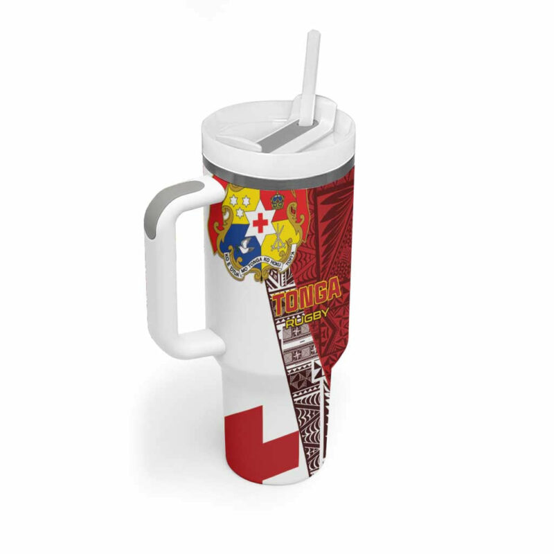 Tonga Rugby Go Tongan Custom Stanley Quencher 40oz Stainless Steel Tumbler With Handle - Threewoofs - Image 2