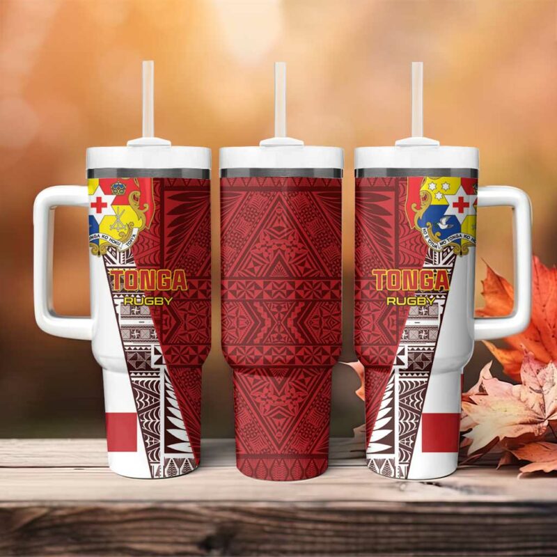 Tonga Rugby Go Tongan Custom Stanley Quencher 40oz Stainless Steel Tumbler With Handle - Threewoofs - Image 4