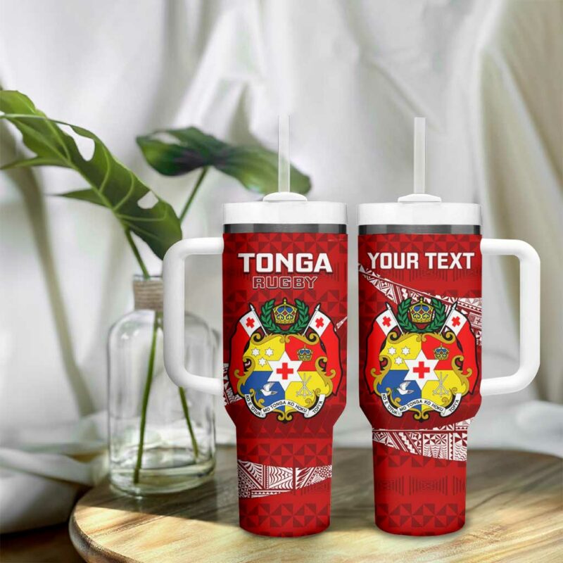 Tonga Rugby Ikale Tahi Tongan Ngatu Custom Stanley Quencher 40oz Stainless Steel Tumbler With Handle - Threewoofs - Image 9
