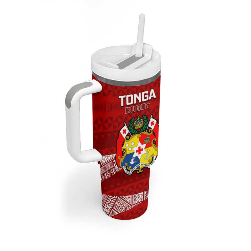 Tonga Rugby Ikale Tahi Tongan Ngatu Custom Stanley Quencher 40oz Stainless Steel Tumbler With Handle - Threewoofs - Image 2