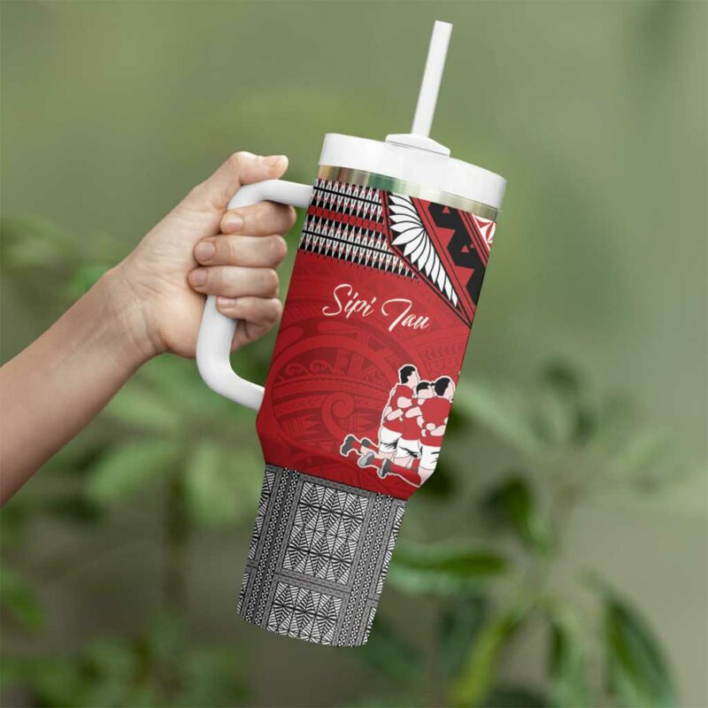 Tonga Rugby Pacific Ikale Tahi Sipi Tau Custom Stanley Quencher 40oz Stainless Steel Tumbler With Handle - Threewoofs - Image 3