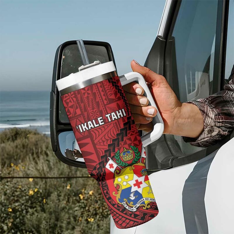 Tonga Rugby Tongan Ngatu Black Custom Stanley Quencher 40oz Stainless Steel Tumbler With Handle - Threewoofs - Image 7