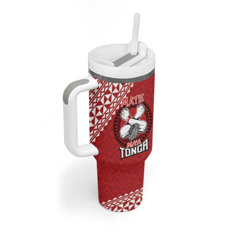 Tonga Rugby XIII Mate Ma‚Äôa Tonga with Ngatu Custom Stanley Quencher 40oz Stainless Steel Tumbler With Handle - Threewoofs - Image 2