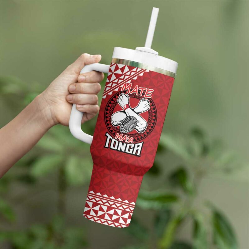 Tonga Rugby XIII Mate Ma‚Äôa Tonga with Ngatu Custom Stanley Quencher 40oz Stainless Steel Tumbler With Handle - Threewoofs - Image 3