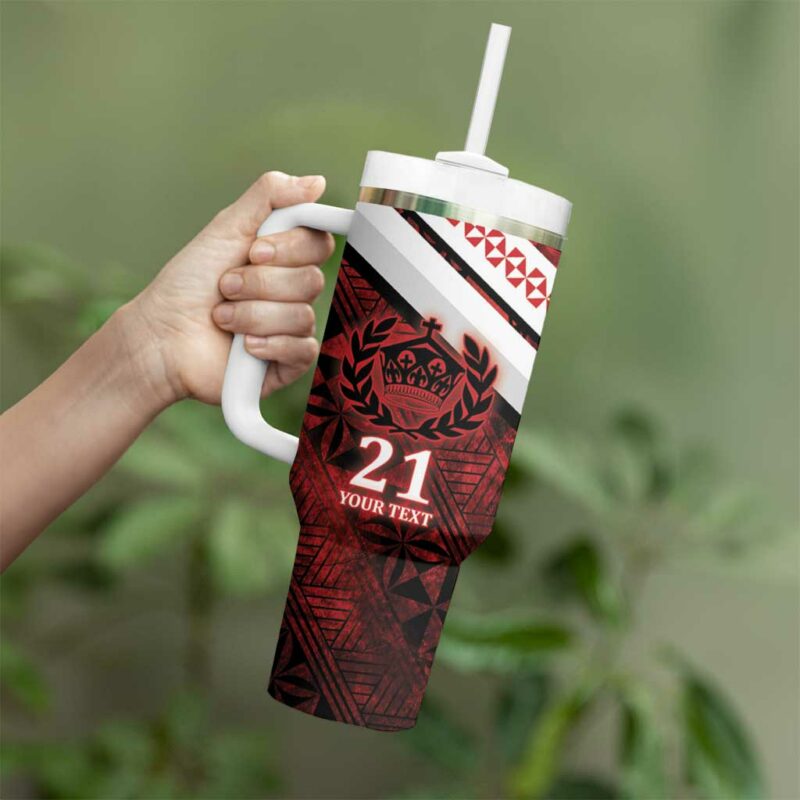 Tonga XIII Rugby Tribal Tattoo Mate Ma‚Äôa Tonga Kupesi Ngatu Grunge Custom Stanley Quencher 40oz Stainless Steel Tumbler With Handle - Threewoofs - Image 3