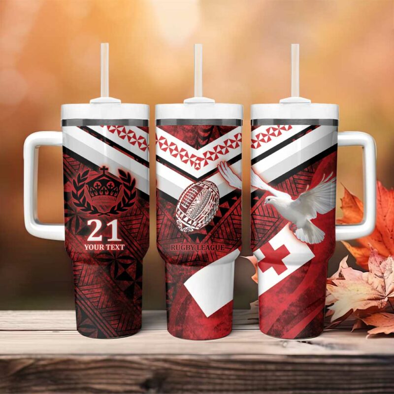 Tonga XIII Rugby Tribal Tattoo Mate Ma‚Äôa Tonga Kupesi Ngatu Grunge Custom Stanley Quencher 40oz Stainless Steel Tumbler With Handle - Threewoofs - Image 4