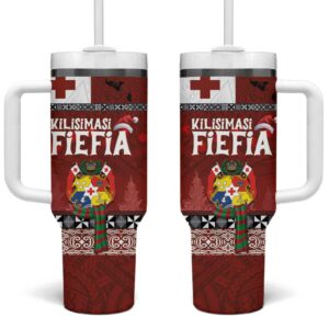 Tongan Christmas Kilisimasi Fiefia with Ngatu Art Tattoo Custom Stanley Quencher 40oz Stainless Steel Tumbler With Handle - Threewoofs