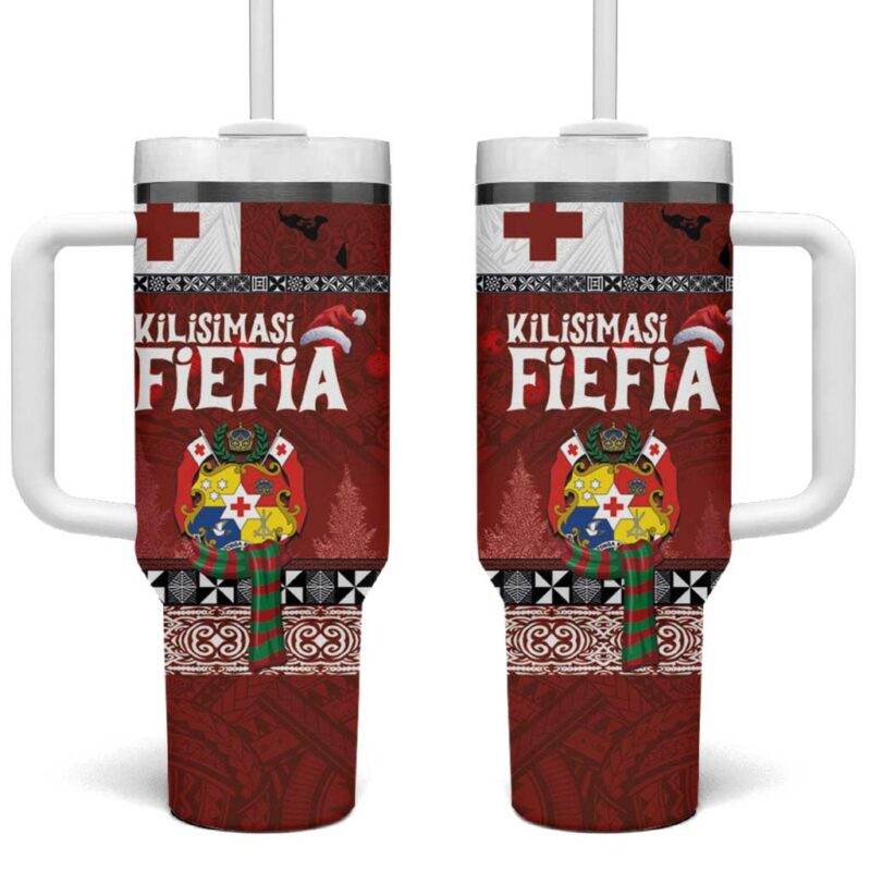 Tongan Christmas Kilisimasi Fiefia with Ngatu Art Tattoo Custom Stanley Quencher 40oz Stainless Steel Tumbler With Handle - Threewoofs