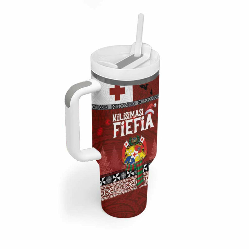 Tongan Christmas Kilisimasi Fiefia with Ngatu Art Tattoo Custom Stanley Quencher 40oz Stainless Steel Tumbler With Handle - Threewoofs - Image 2