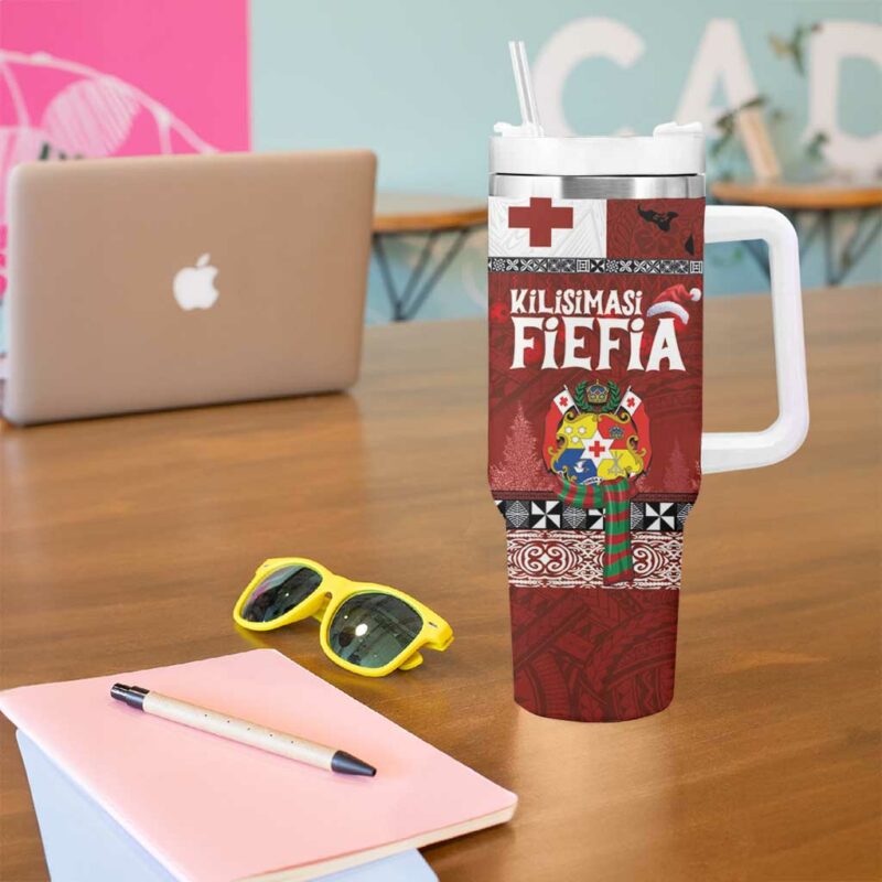 Tongan Christmas Kilisimasi Fiefia with Ngatu Art Tattoo Custom Stanley Quencher 40oz Stainless Steel Tumbler With Handle - Threewoofs - Image 5