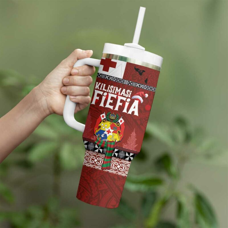 Tongan Christmas Kilisimasi Fiefia with Ngatu Art Tattoo Custom Stanley Quencher 40oz Stainless Steel Tumbler With Handle - Threewoofs - Image 3