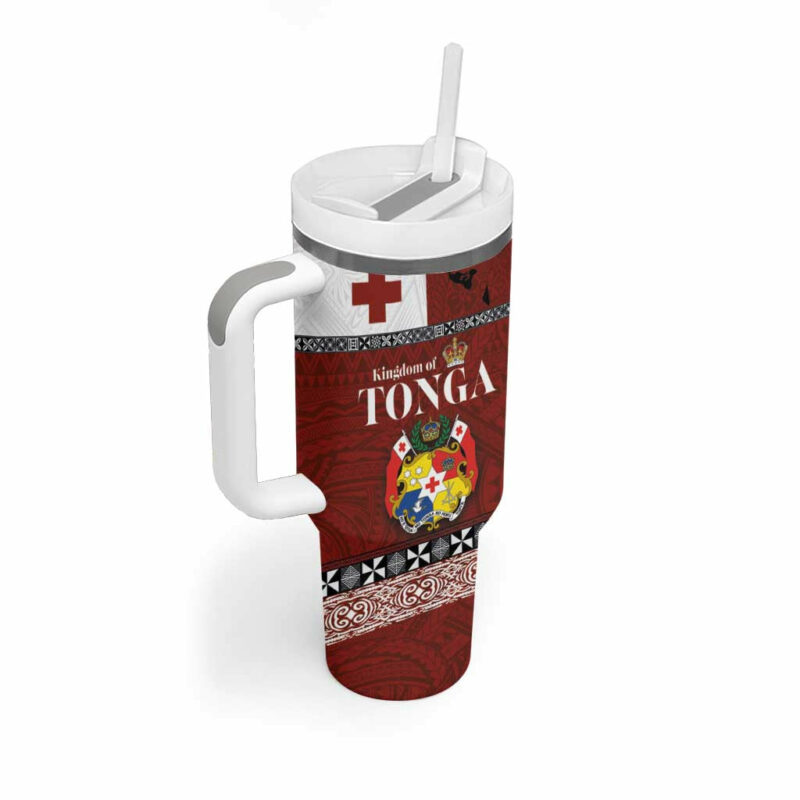 Tongan Culture Ngatu Art Tattoo and Emblem of Tonga Custom Stanley Quencher 40oz Stainless Steel Tumbler With Handle - Threewoofs - Image 2