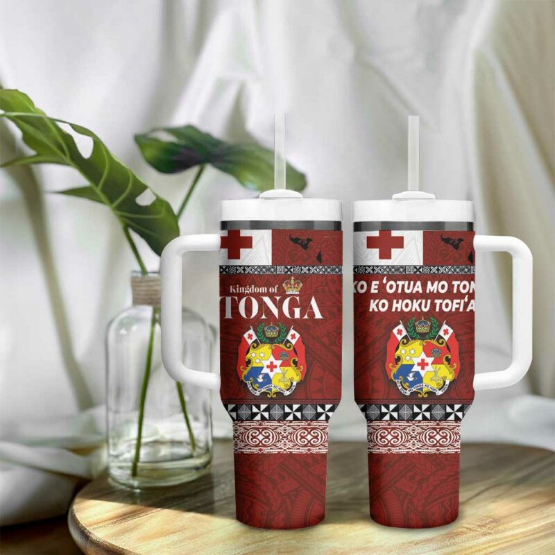 Tongan Culture Ngatu Art Tattoo and Emblem of Tonga Custom Stanley Quencher 40oz Stainless Steel Tumbler With Handle - Threewoofs - Image 9