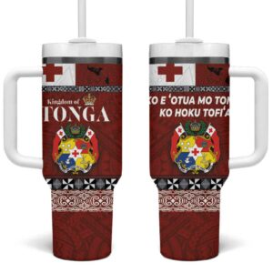 Tongan Culture Ngatu Art Tattoo and Emblem of Tonga Custom Stanley Quencher 40oz Stainless Steel Tumbler With Handle - Threewoofs