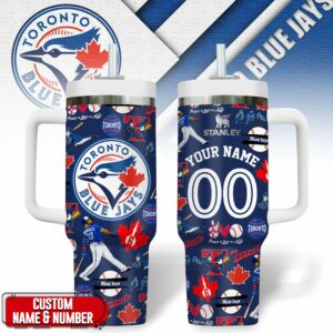 Toronto Blue Jays MLB Custom Stanley Quencher 40oz Stainless Steel Tumbler With Handle - Threewoofs
