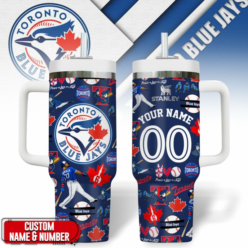 Toronto Blue Jays MLB Custom Stanley Quencher 40oz Stainless Steel Tumbler With Handle - Threewoofs