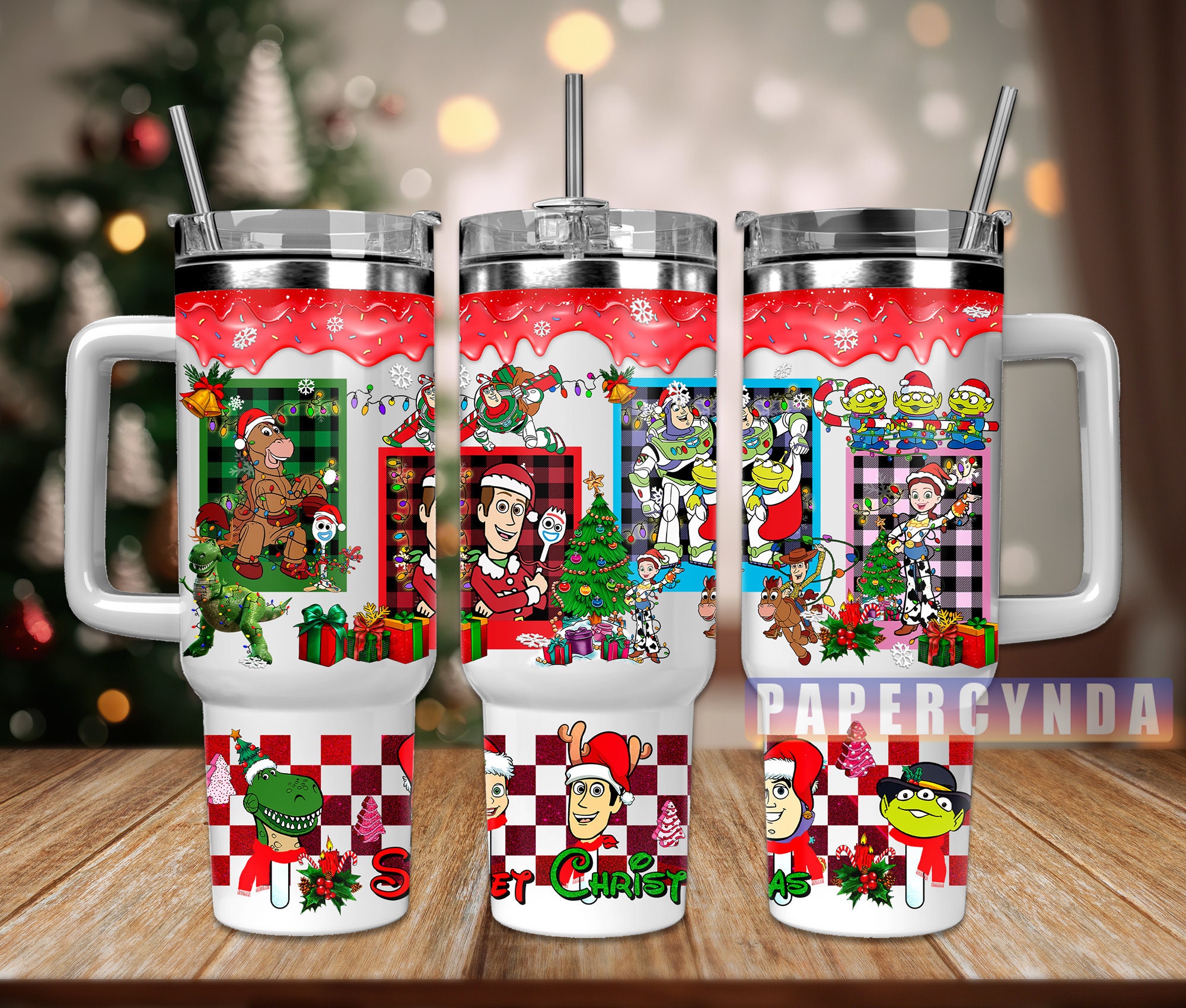 Festive Cartoon Christmas Travel Mug with Straw - Holiday Gift Idea