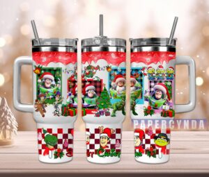 Festive Holiday Tumbler with Handle - Christmas Cartoon Design