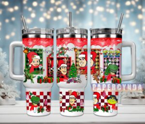 Festive Christmas Cartoon Tumbler with Lid & Straw - Holiday Gift Mug