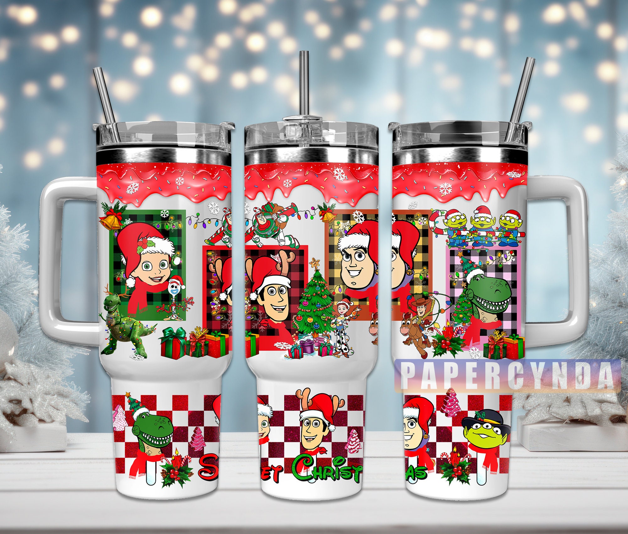 Festive Christmas Cartoon Tumbler with Lid & Straw - Holiday Gift Mug