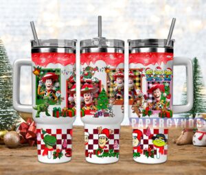 Festive Toy Story Holiday Tumbler with Handle & Straw - Perfect Christmas Gift