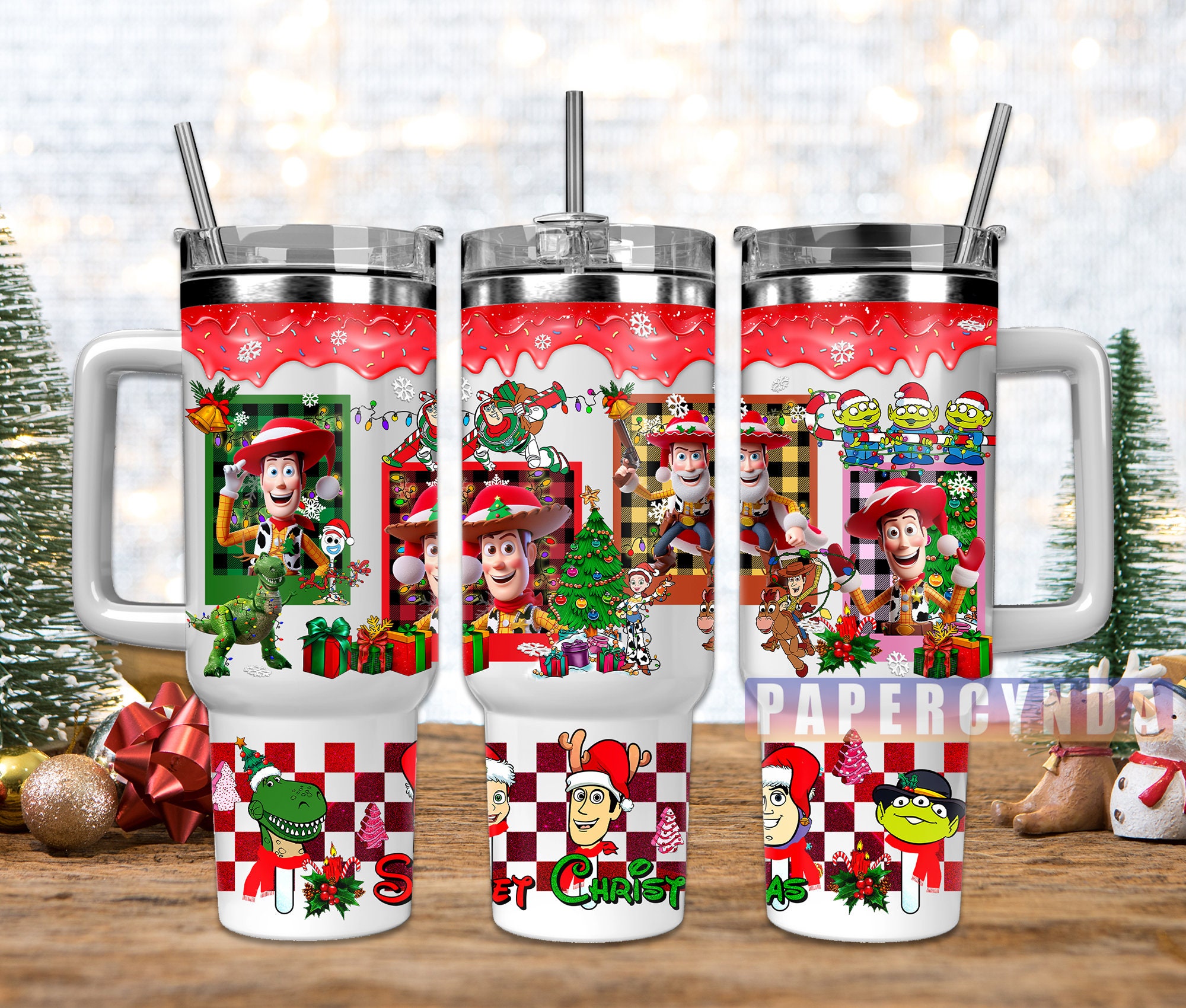 Festive Toy Story Holiday Tumbler with Handle & Straw - Perfect Christmas Gift