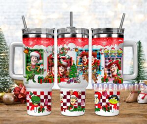 Festive Holiday Cartoon-Themed Insulated Travel Mug with Straw & Handle