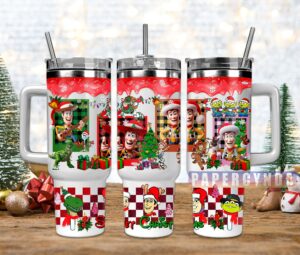 Festive Holiday Cartoon Character Tumbler with Straw - Perfect Christmas Gift