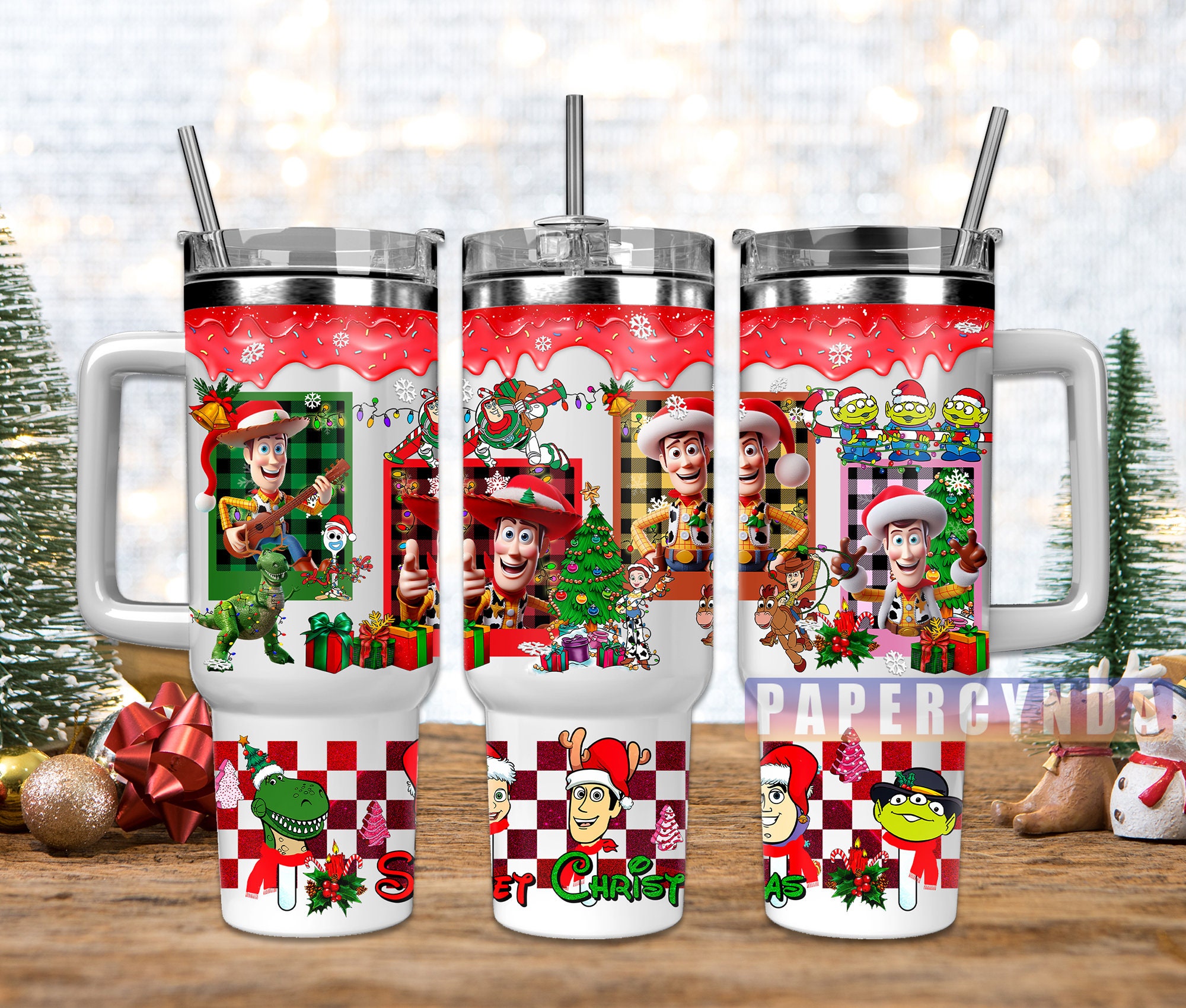 Festive Holiday Cartoon Character Tumbler with Straw - Perfect Christmas Gift