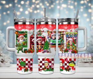 Festive Holiday Cartoon Travel Mug - 40oz Tumbler with Straw & Handle