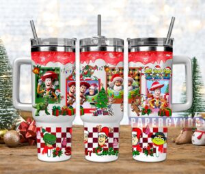 Festive Holiday Cartoon Tumbler - Double-Walled Insulated Mug with Straw, 40oz