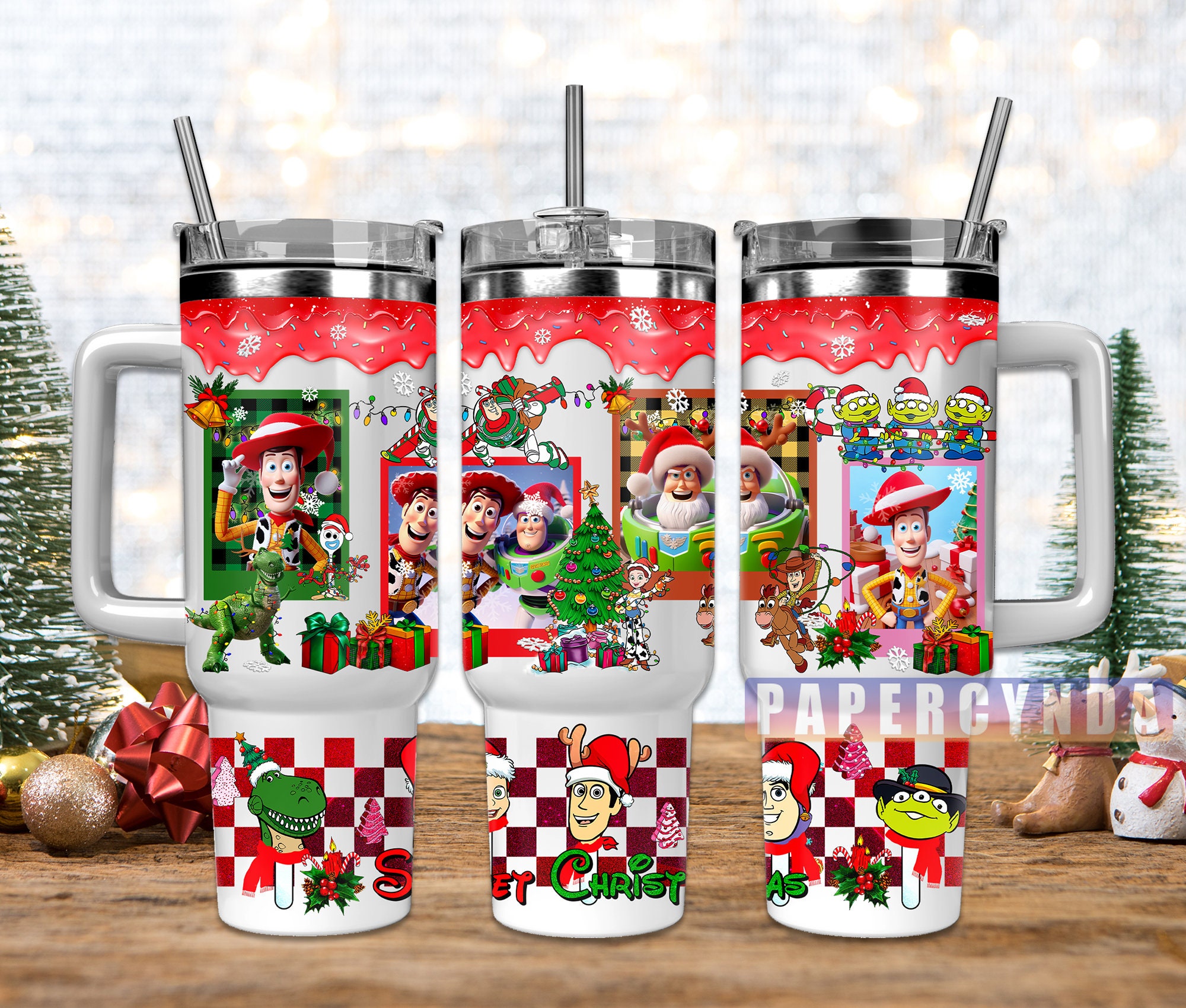 Festive Holiday Cartoon Tumbler - Double-Walled Insulated Mug with Straw, 40oz