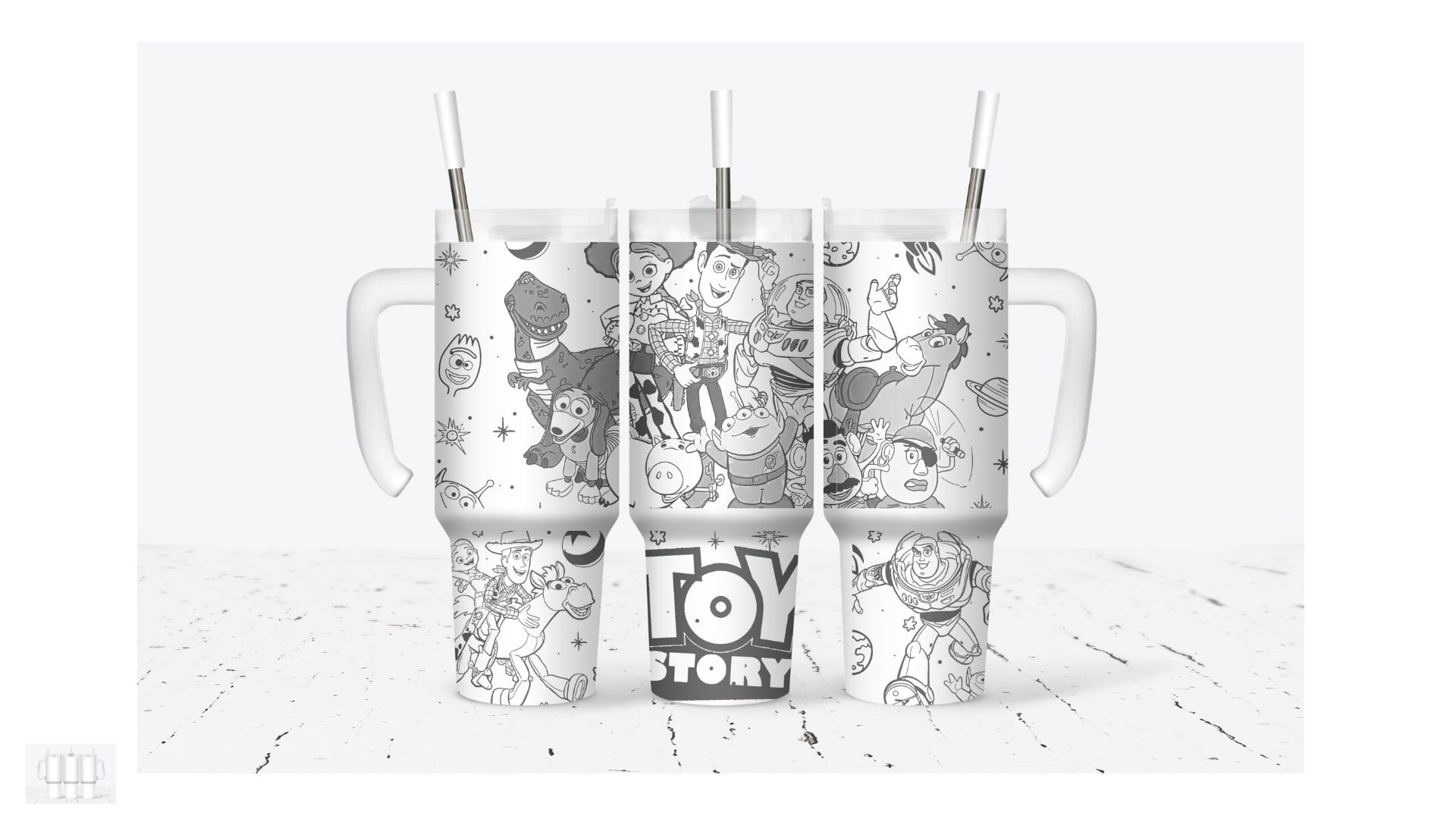 Toy Story Themed Stainless Steel Travel Mug with Handle & Straw