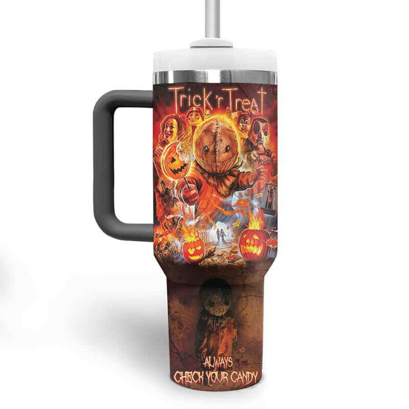 Trick ‚Äòr Treat Movies Custom Stanley Quencher 40oz Stainless Steel Tumbler With Handle - Threewoofs - Image 3