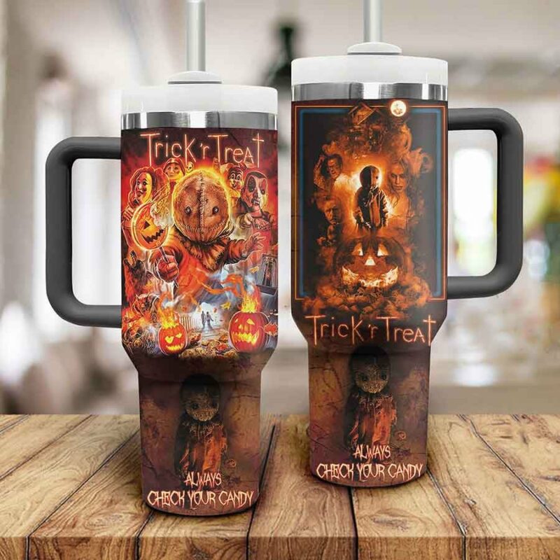 Trick ‚Äòr Treat Movies Custom Stanley Quencher 40oz Stainless Steel Tumbler With Handle - Threewoofs - Image 2