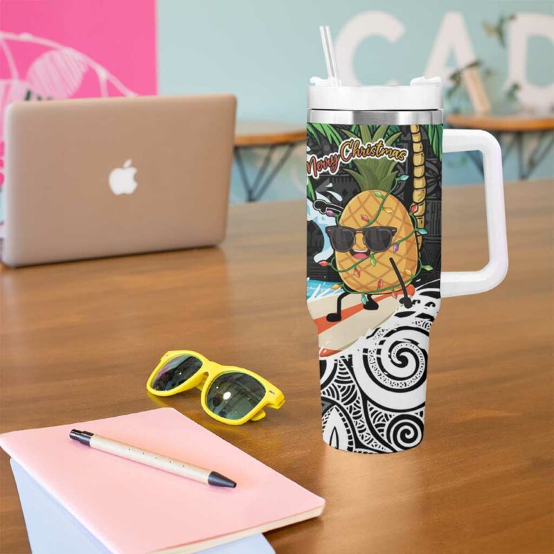 Tropical Christmas Polynesian Funny Surfing Pineapple Custom Stanley Quencher 40oz Stainless Steel Tumbler With Handle - Threewoofs - Image 5