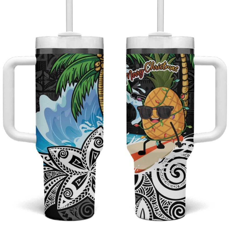 Tropical Christmas Polynesian Funny Surfing Pineapple Custom Stanley Quencher 40oz Stainless Steel Tumbler With Handle - Threewoofs