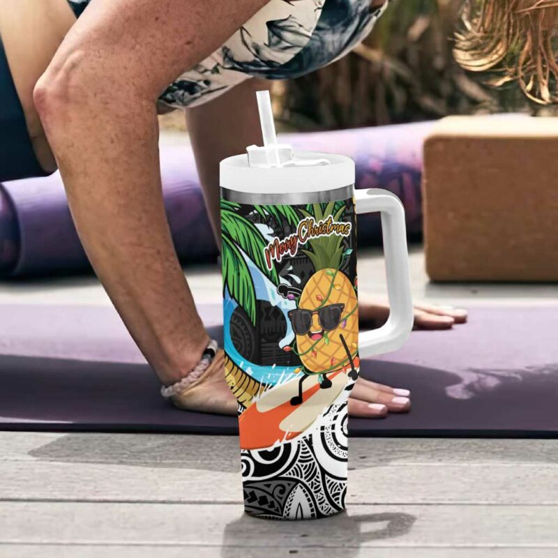 Tropical Christmas Polynesian Funny Surfing Pineapple Custom Stanley Quencher 40oz Stainless Steel Tumbler With Handle - Threewoofs - Image 6