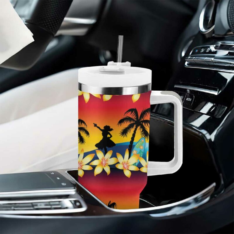 Tropical Islands Sunset Hawaii Go Surfing With Hula Girl Summer Custom Stanley Quencher 40oz Stainless Steel Tumbler With Handle - Threewoofs - Image 8