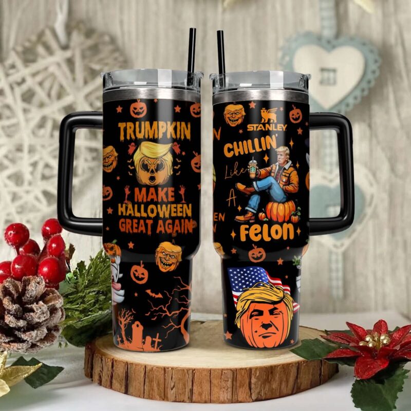 Trumpkin Make Halloween Custom Stanley Quencher 40oz Stainless Steel Tumbler With Handle - Threewoofs - Image 2