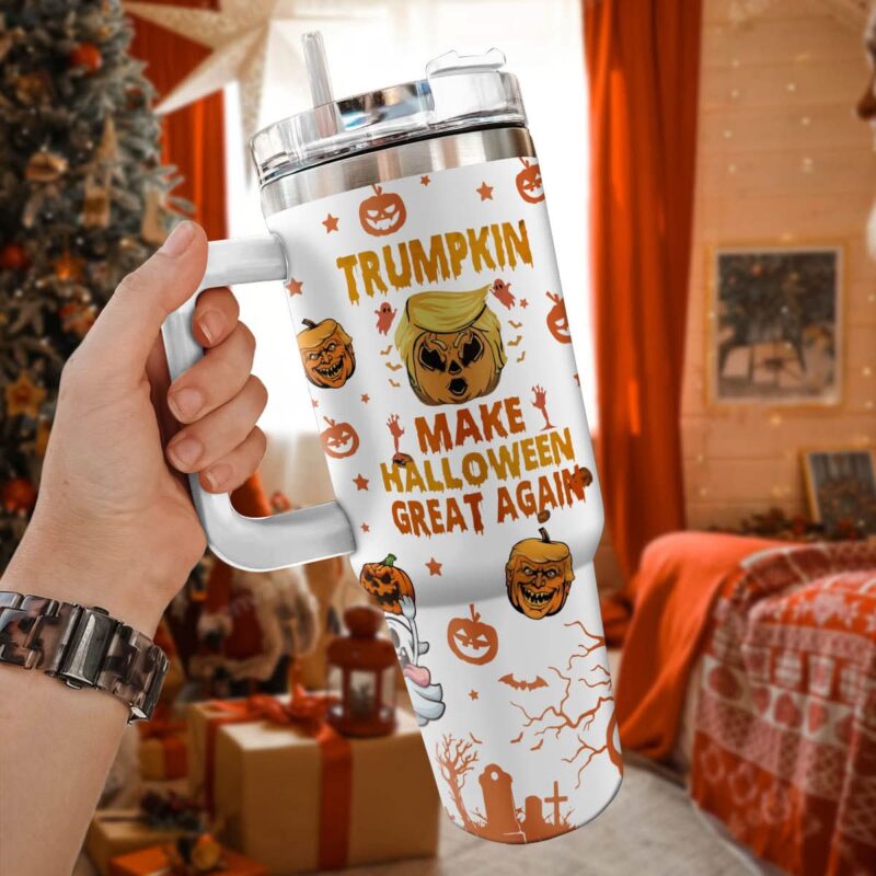 Trumpkin Make Halloween Custom Stanley Quencher 40oz Stainless Steel Tumbler With Handle - Threewoofs - Image 2
