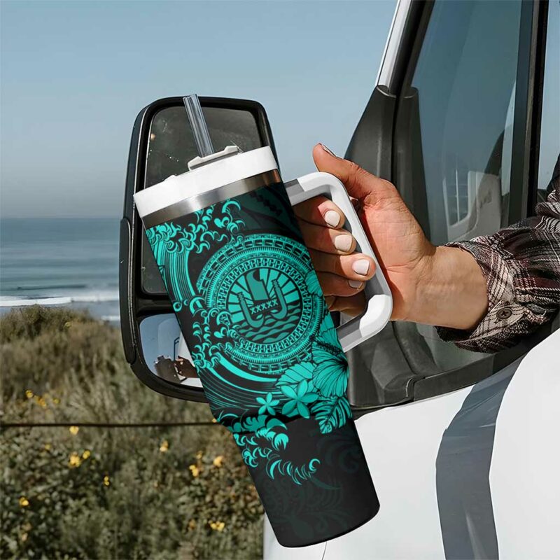 Turquoise Polynesian Tahiti Island The Wave of Water Custom Stanley Quencher 40oz Stainless Steel Tumbler With Handle - Threewoofs - Image 7