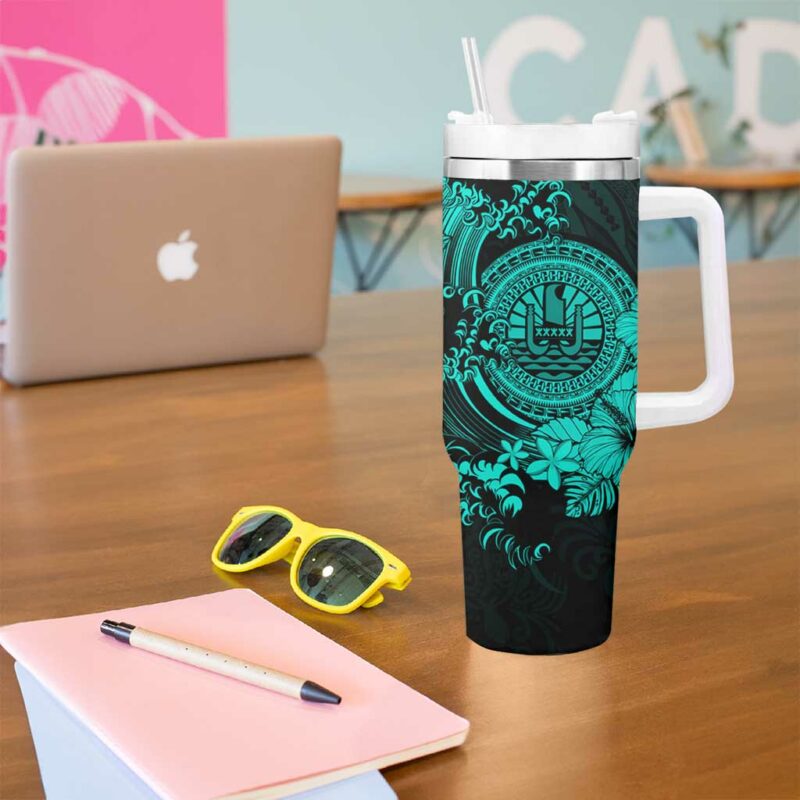 Turquoise Polynesian Tahiti Island The Wave of Water Custom Stanley Quencher 40oz Stainless Steel Tumbler With Handle - Threewoofs - Image 5