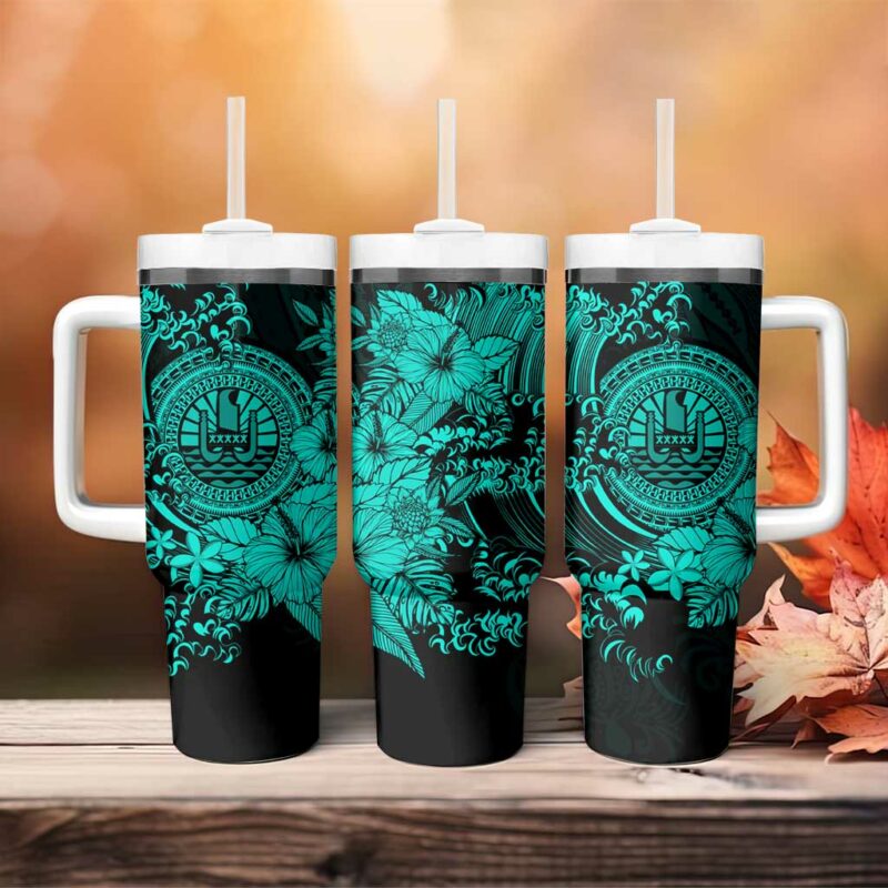 Turquoise Polynesian Tahiti Island The Wave of Water Custom Stanley Quencher 40oz Stainless Steel Tumbler With Handle - Threewoofs - Image 4