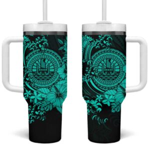 Turquoise Polynesian Tahiti Island The Wave of Water Custom Stanley Quencher 40oz Stainless Steel Tumbler With Handle - Threewoofs