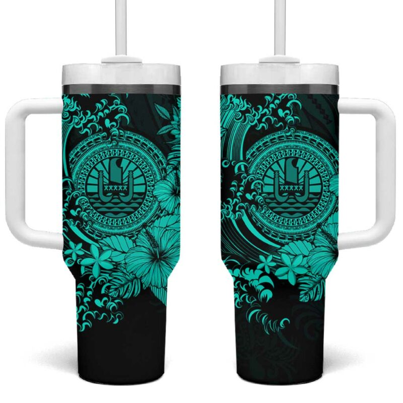 Turquoise Polynesian Tahiti Island The Wave of Water Custom Stanley Quencher 40oz Stainless Steel Tumbler With Handle - Threewoofs